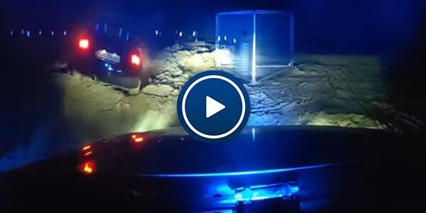 Video showing dashcam from police pursuit car at night