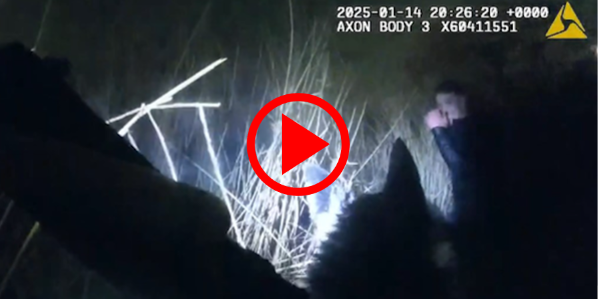 still image from body worn video with red "play" button icon in the middle.