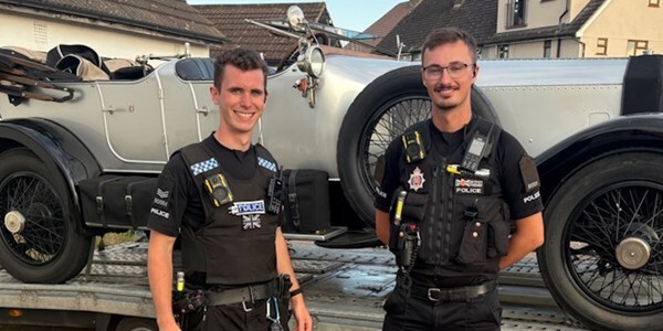 PS Curtis Price and PC Jacob Ponsonby in front of Rolls Royce Silver Ghost