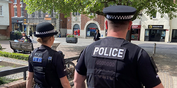 Uniformed police officers on patrol in Brentwood