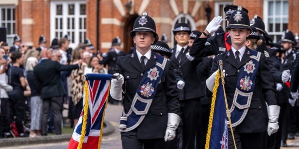New recruits marching at a Passing Out Parade