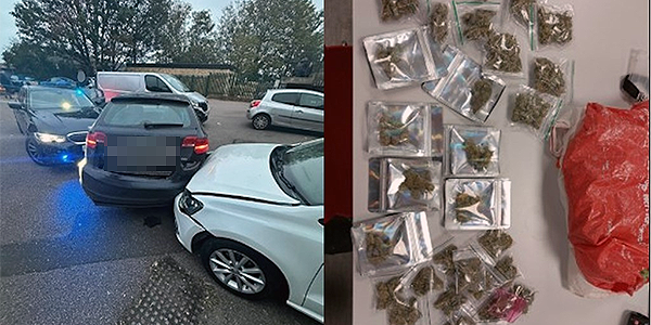 Car stopped by officers and pouches of cannabis found