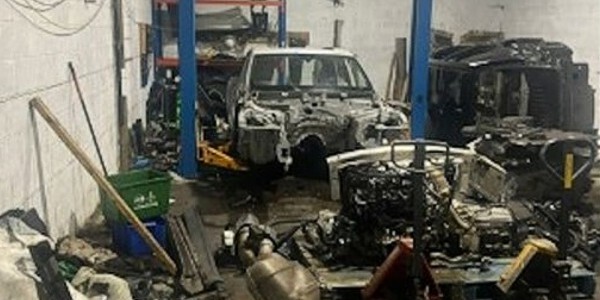 Vehicle parts in a garage