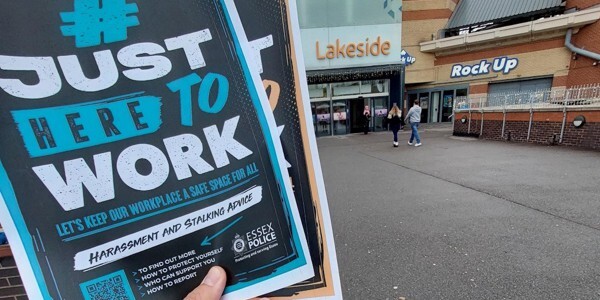Just Here to Work leaflets being handed out at Lakeside in Thurrock