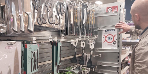 A display of knifes and scissors in a shop