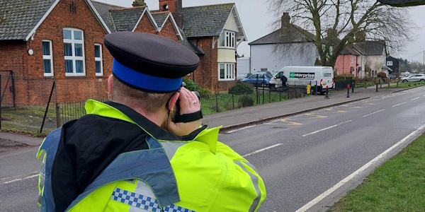 PCSO Alex Stewart holding a speed device