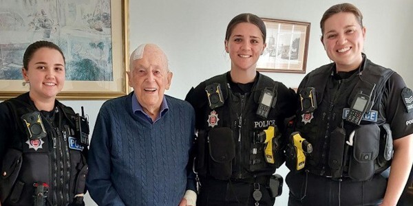 PC Abbie Fox, PC Chloe Winfield and Sgt Vicki Glover with Roy.