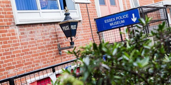 Entrance to the Essex Police Museum with sign and police blue lamp