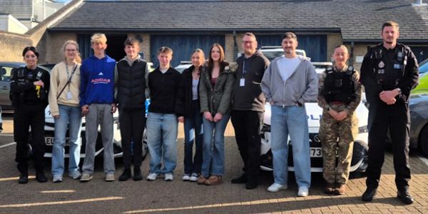 Neighbourhood Policing Team officers and cadets at Colchester police station