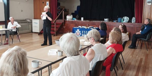 Officers sharing fraud prevention tips to members of the Giggle Patrol in Rochford