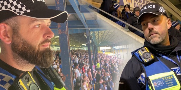 Pc Niki Howard and Pc Keith Baker at Colchester United and Southend United football grounds