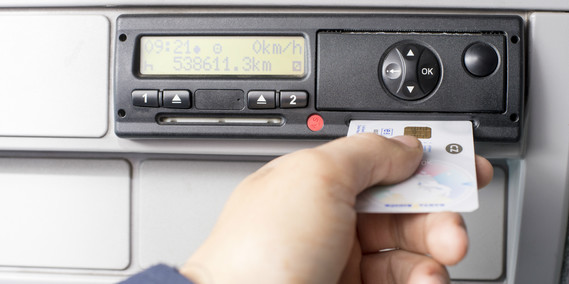 A tacho card being inserted