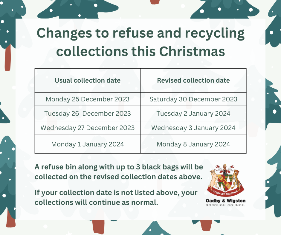 Changes to refuse and recycling collections this Christmas