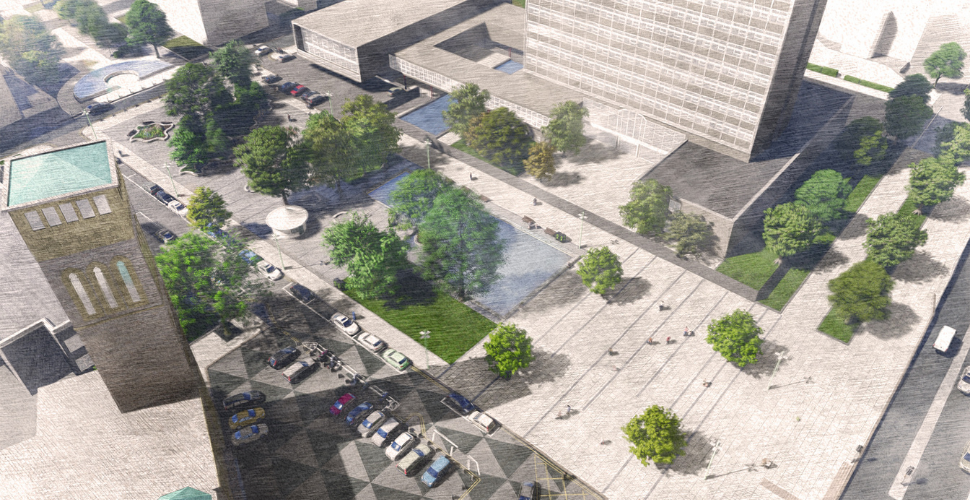 Aerial view of civic square 