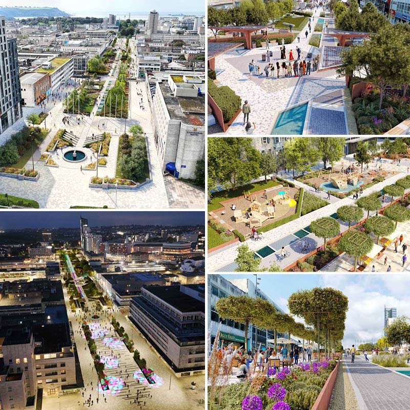 Collage of Armada Way proposal images