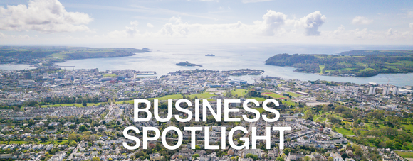 A cityscape of Plymouth with the text business spotlight over it 