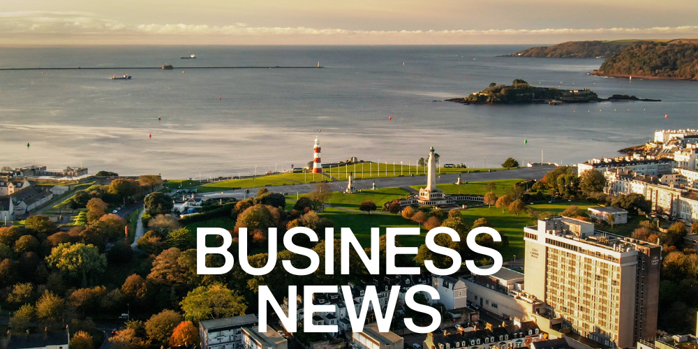Aerial view of Plymouth Hoe and seafront with “Business News” text over the im