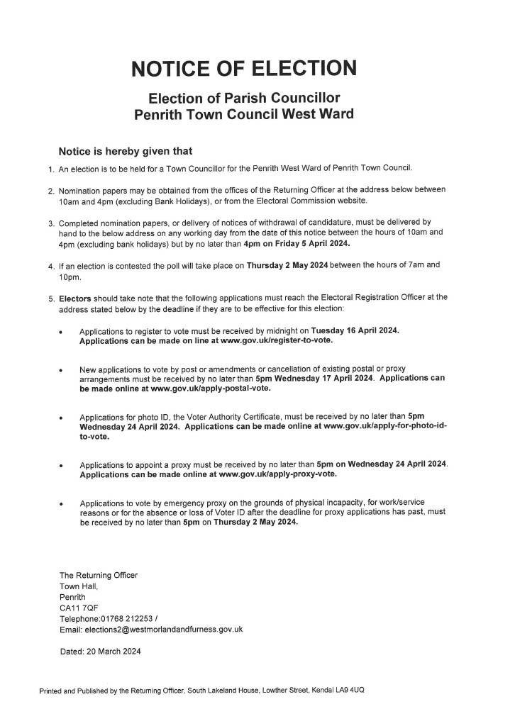 Notice of Election - Penrith West Ward