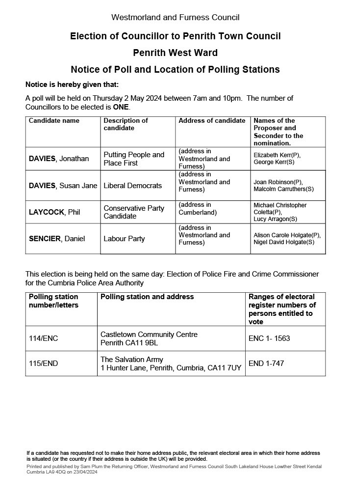 Notice of Election - Penrith West Ward