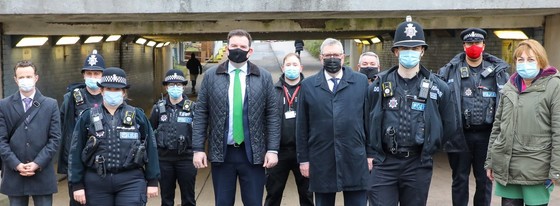 Roger Hirst, Cllr Joel Charles, Community safety team, police officers in Harlow