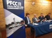 Panel answers audience questions at PFCC Essex Harlow public meeting