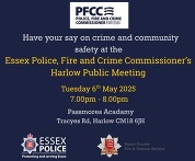 Graphic for Harlow PFCC meeting on Tuesday 6th May