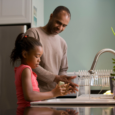 Family washing hands