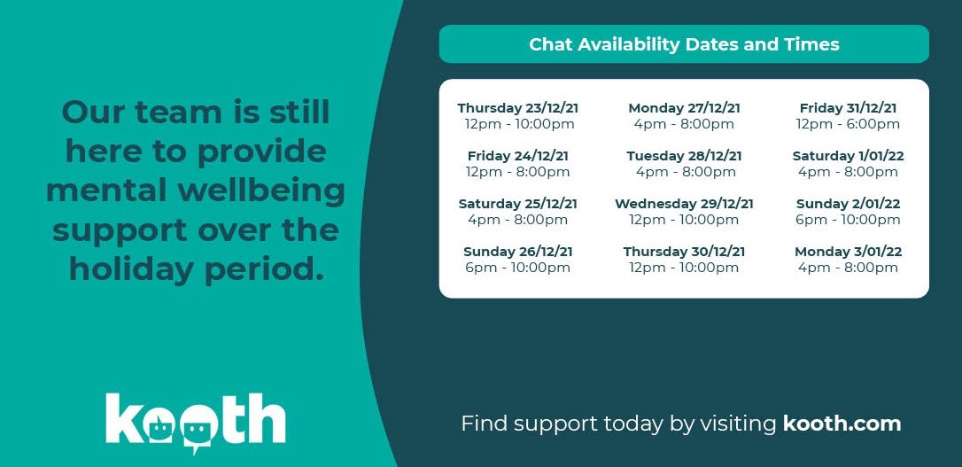 Kooth holiday chat availability
