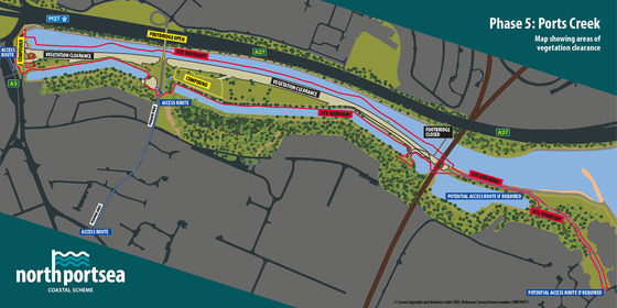 map of area at Ports Creek, outlining area of vegetation clearance