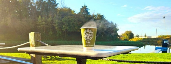 cup of tea steaming in the winter sun