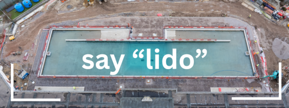 image of hilsea lido with "say lido" written in white