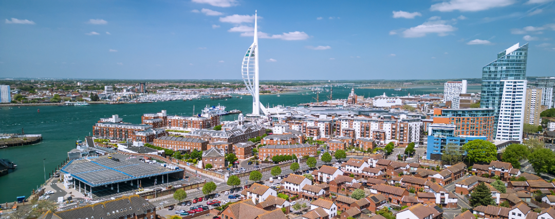 Landscape photo of gunwharf quays in portsmouth on a sunny day