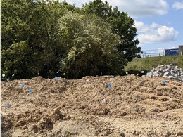 heap of earth with flags in it