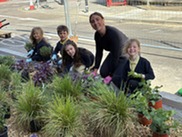 Garden at a school with people