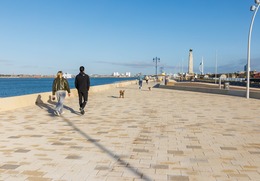 walkers on new frontage seafront