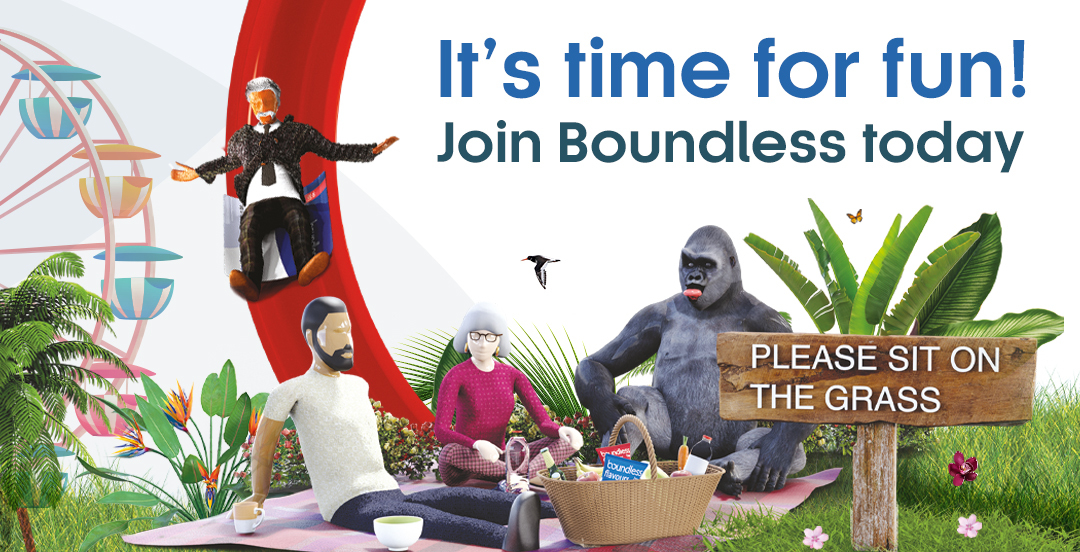 Boundless campaign logo with attractions images on it
