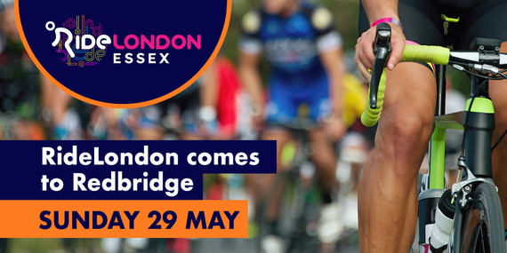 Cyclist's legs alongside date of Ride London