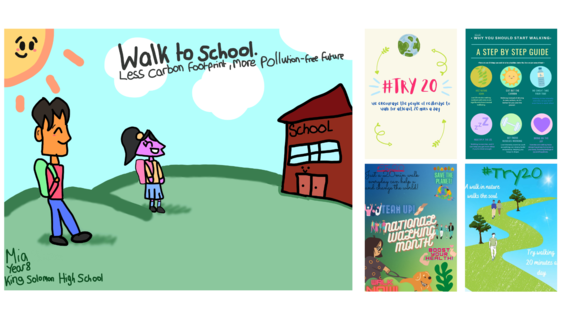 Split screen of five posters 