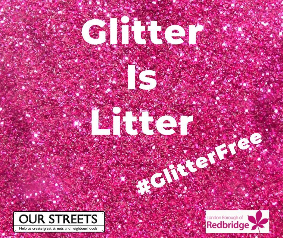 Pink glittery background with glitter is litter text
