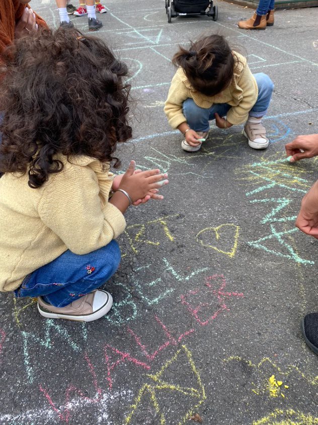 Children playing with crayons