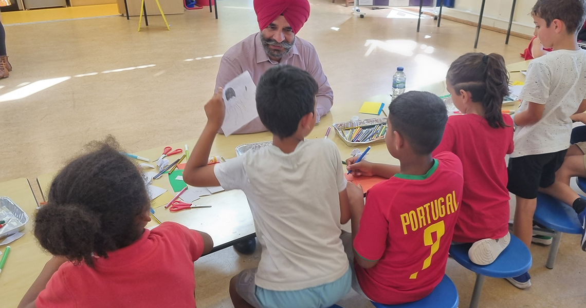 Leader talking to children