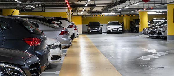 Cars parked in multistorey garage