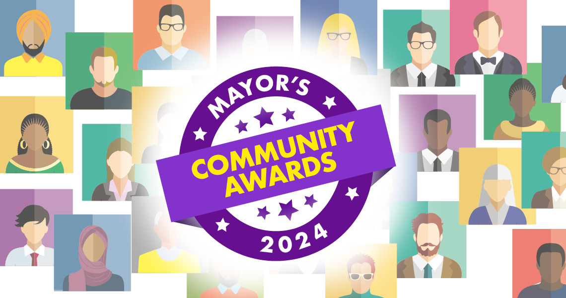 Collage with people looking forward