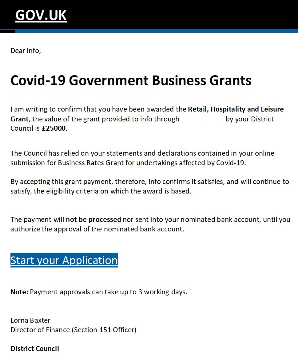 Email scam - business grants