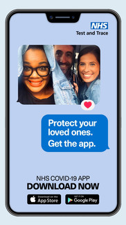 Download the NHS Covid-19 app (on a light blue background)