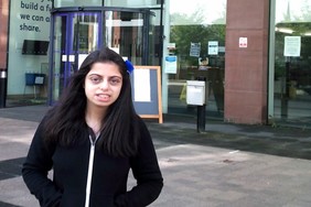 Abeer outside the Rotherham Council offices.
