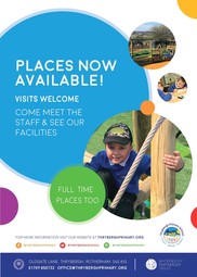 Poster advertising school places showing image of a child playing 