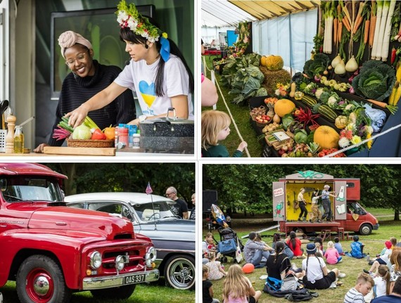 Montage of images from the show, performers, crowds, classic cars, veg.