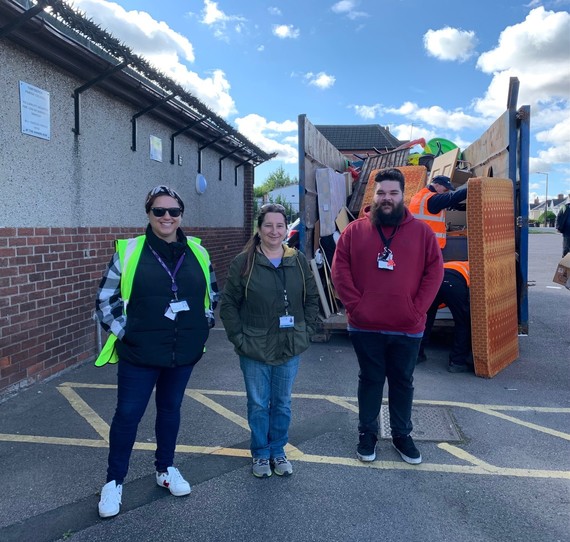 Staff and Councillors at skip in Thrybergh 