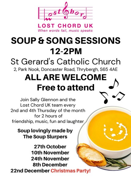Poster advertising soup and song sessions 
